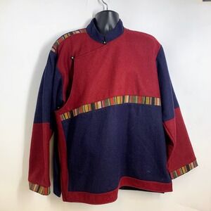 Nepali Men's 100% Wool Asian Inspired Color Block Mandarin Collar Jacket Size XL